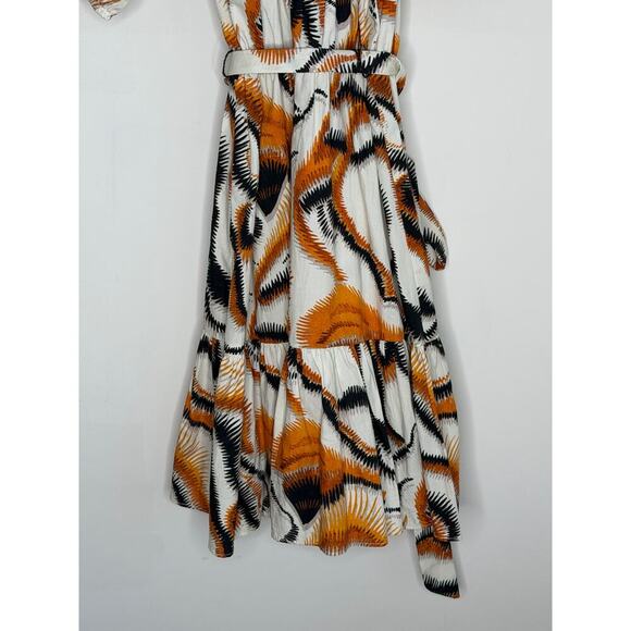 Willa Story Rachel Puff Sleeve V-Neck Babydoll Mini Dress Orange Black Womens XS - Picture 6 of 9